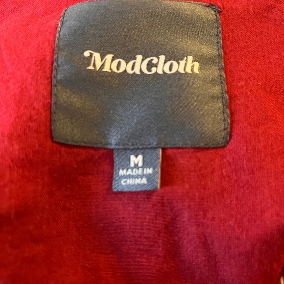 Modcloth What's the Scoop A-Line Dress Paper Clip Sz M Short Sleeve Cotton Zip - Picture 8 of 10